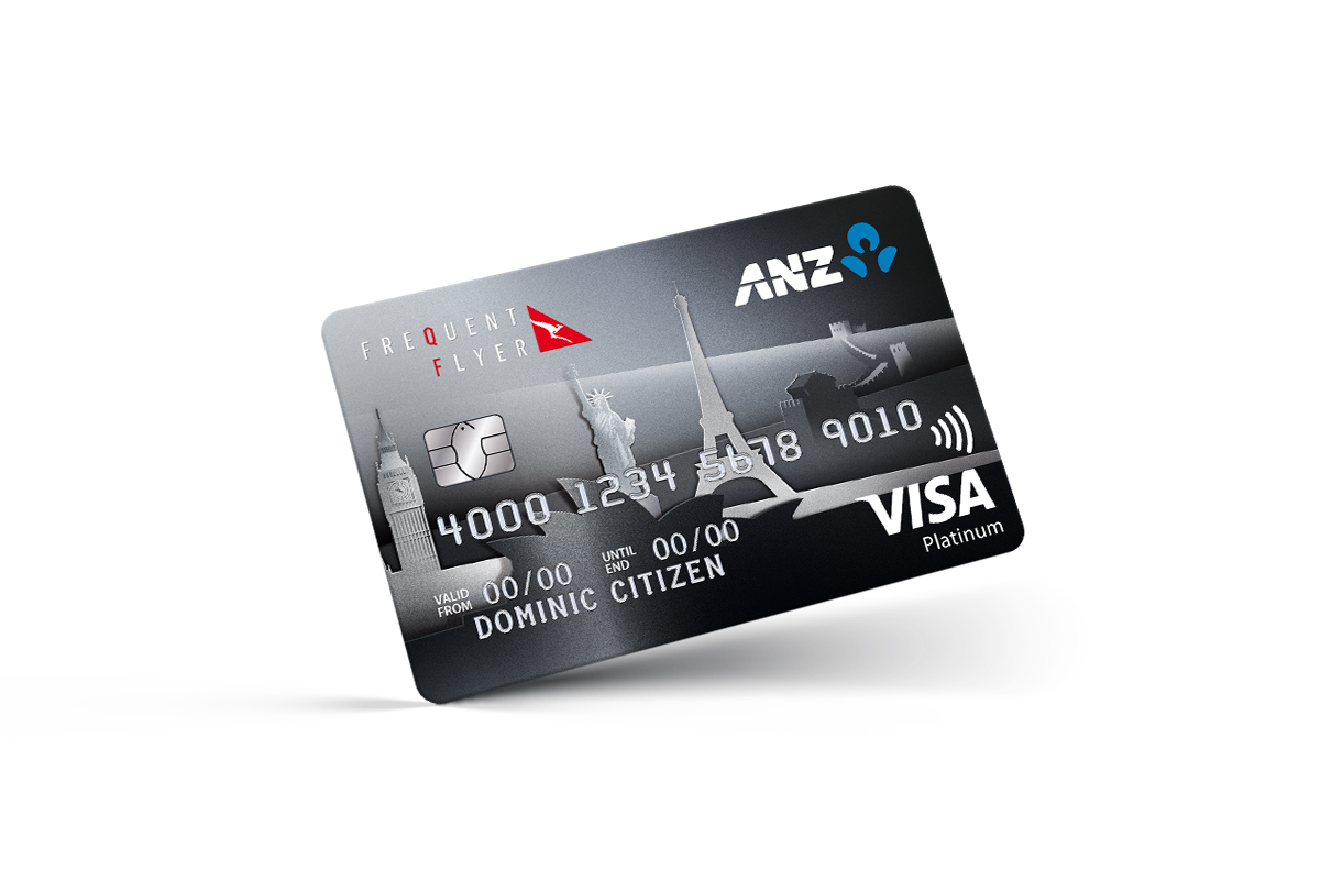 Front view of ANZ Frequent Flyer Platinum credit card with Visa logo visible
