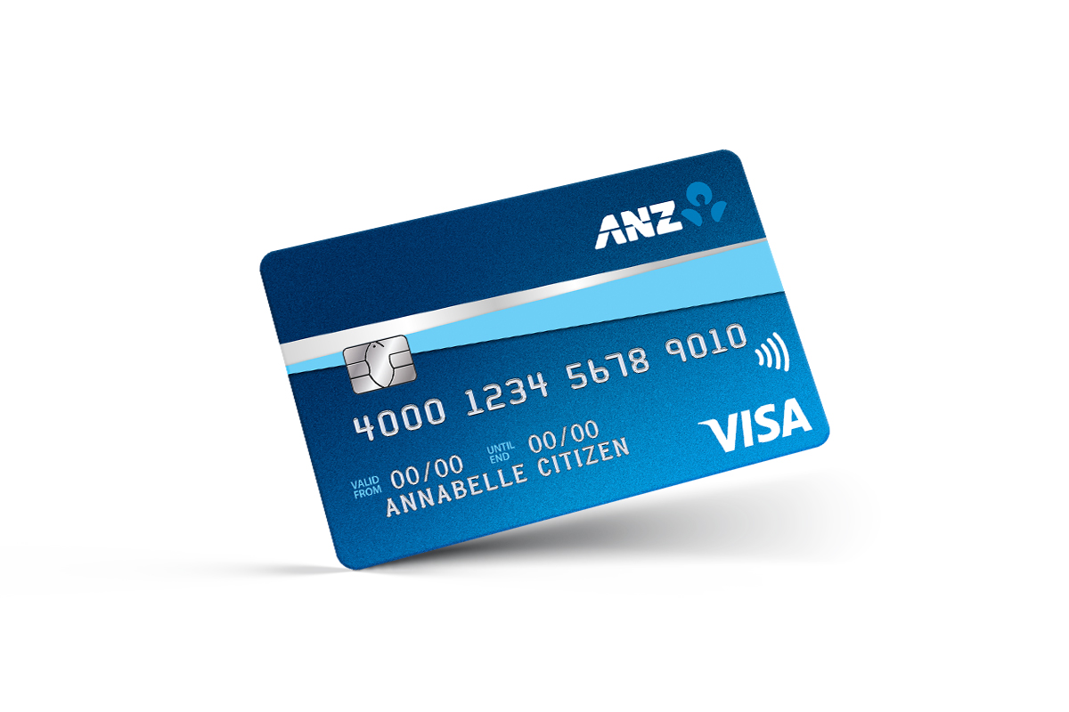 Front view of ANZ First credit card with Visa logo visible