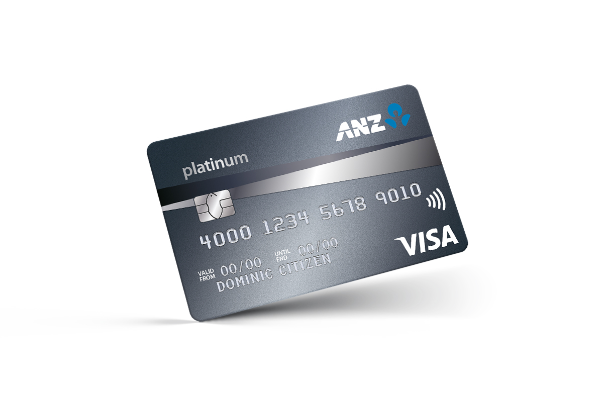 Front view of ANZ Platinum credit card with Visa logo visible